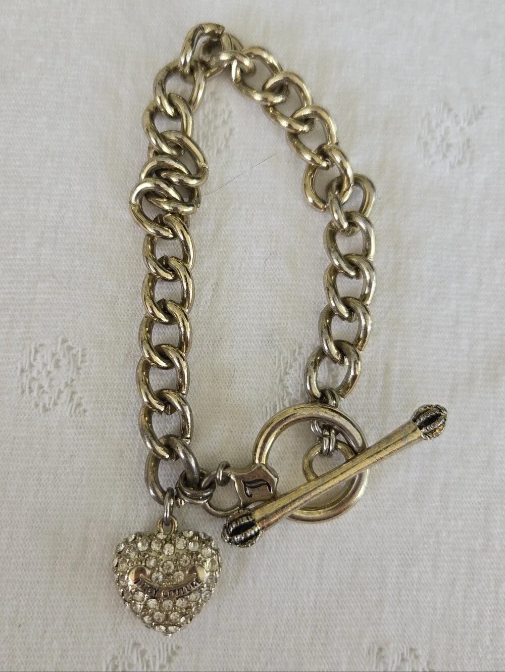 Juicy Couture Gold-Tone Heart Charm Toggle Bracelet - Crystal Accent